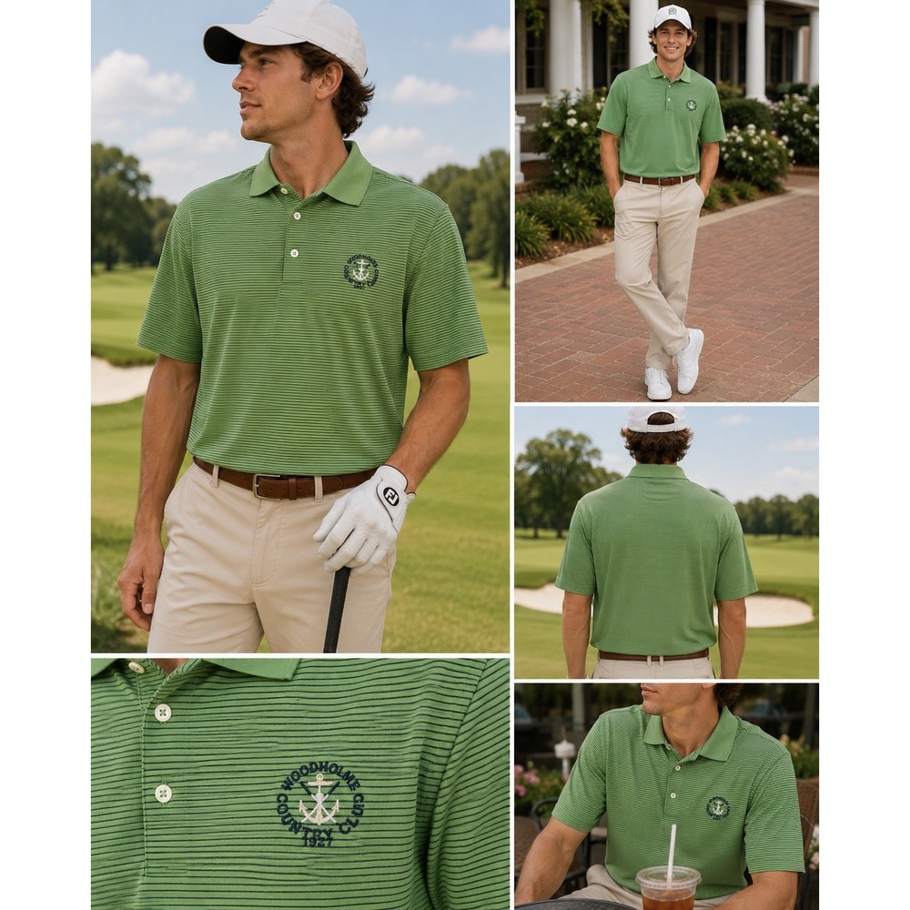 Fairway & Greene Woods Hole Golf Club Polo Shirt Green Striped Mens Large L